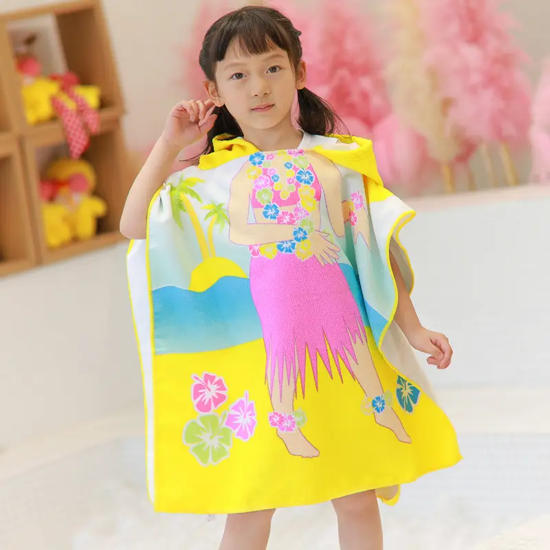 Pink Cartoon Hooded Baby Bathrobe Capable Cape