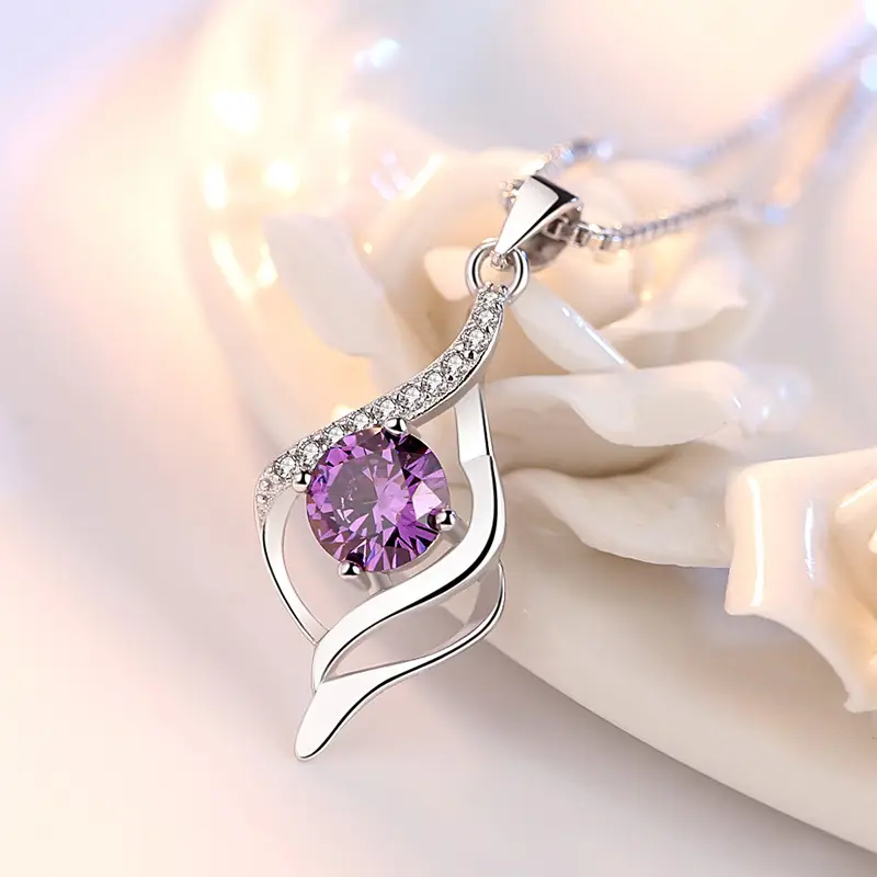 Korean Style Purple Gemstone Pendant Necklace for Women - Image 2