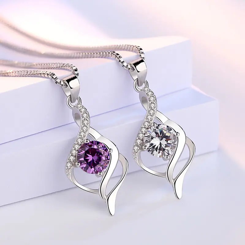 Korean Style Purple Gemstone Pendant Necklace for Women - Image 3