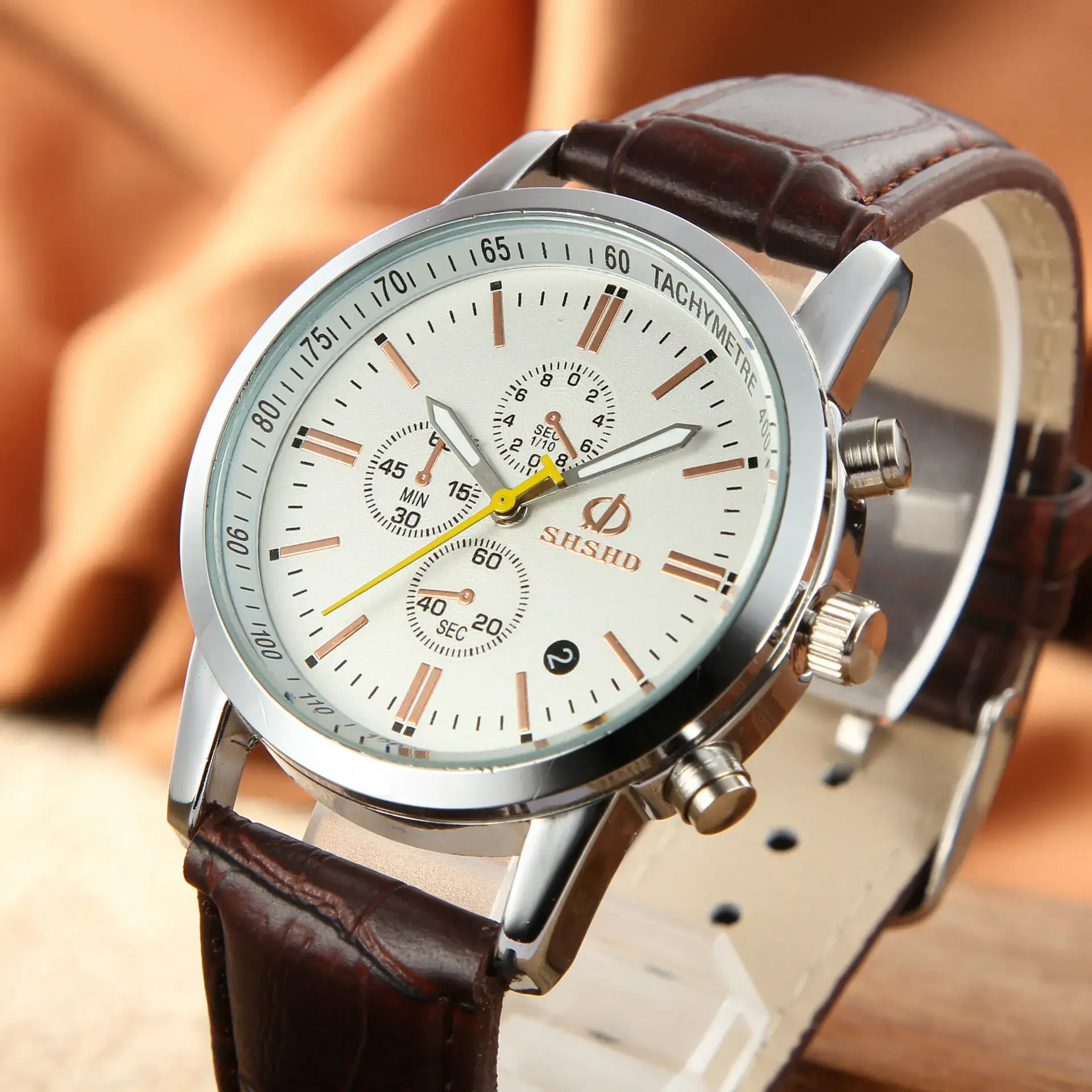 Men's Chronograph Watch with 3-eyes & Gold Strap - Image 6