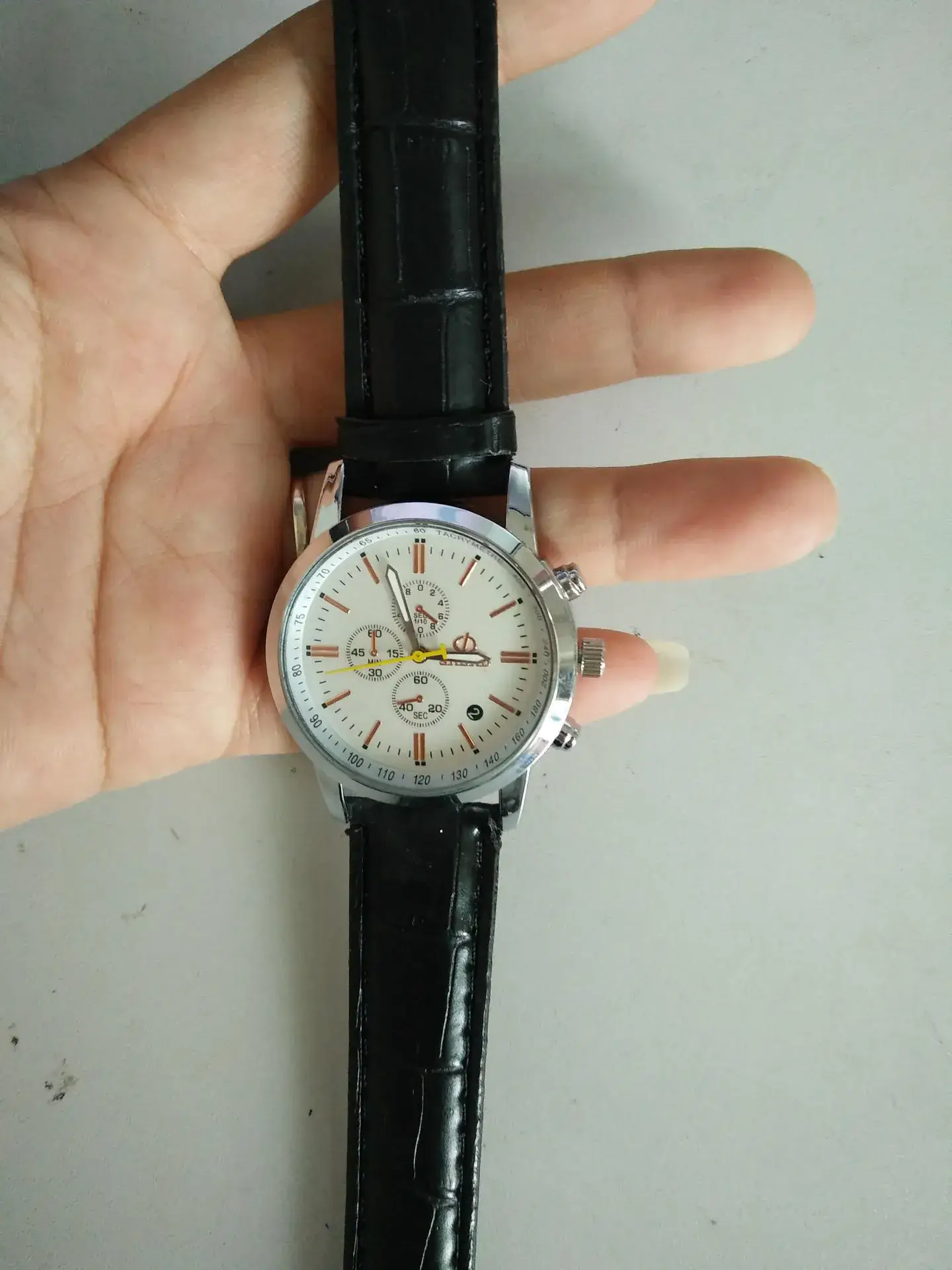 Men's Chronograph Watch with 3-eyes & Gold Strap - Image 2