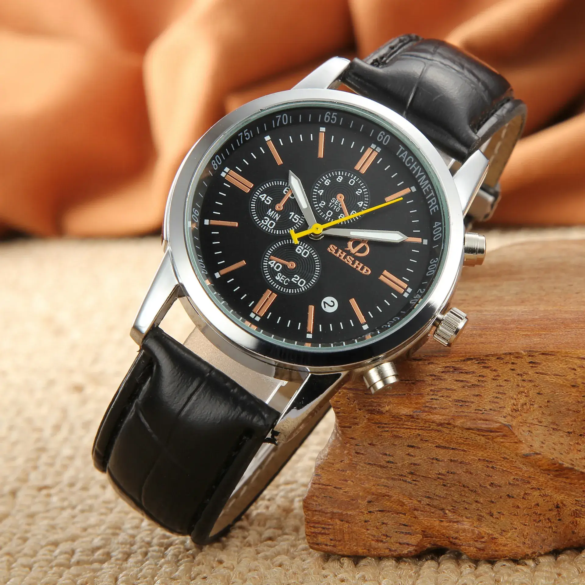 Men's Chronograph Watch with 3-eyes & Gold Strap - Image 3