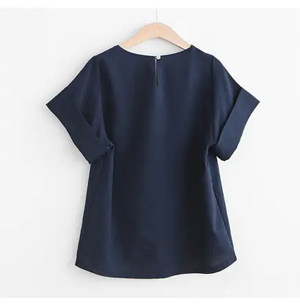 Women 2-Piece Summer Set Navy Blue Short Sleeve Top Shorts Large - Image 4