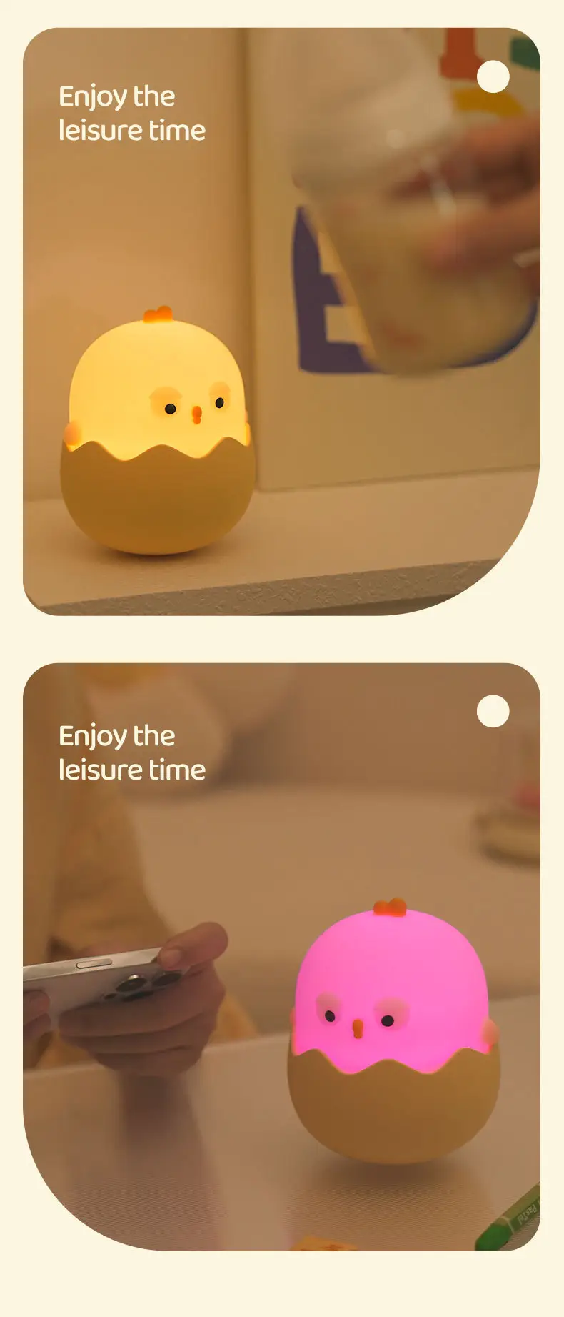 Eggshell Rechargeable Night Light Chick Tumbler Lamp — feature 13