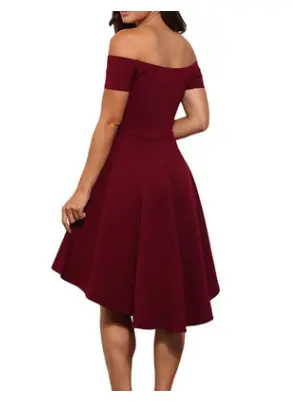 Purple Off-Shoulder Flared Skirt Dress for Women — feature 1