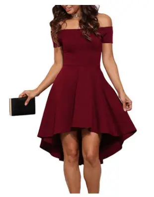 Purple Off-Shoulder Flared Skirt Dress for Women — feature 2