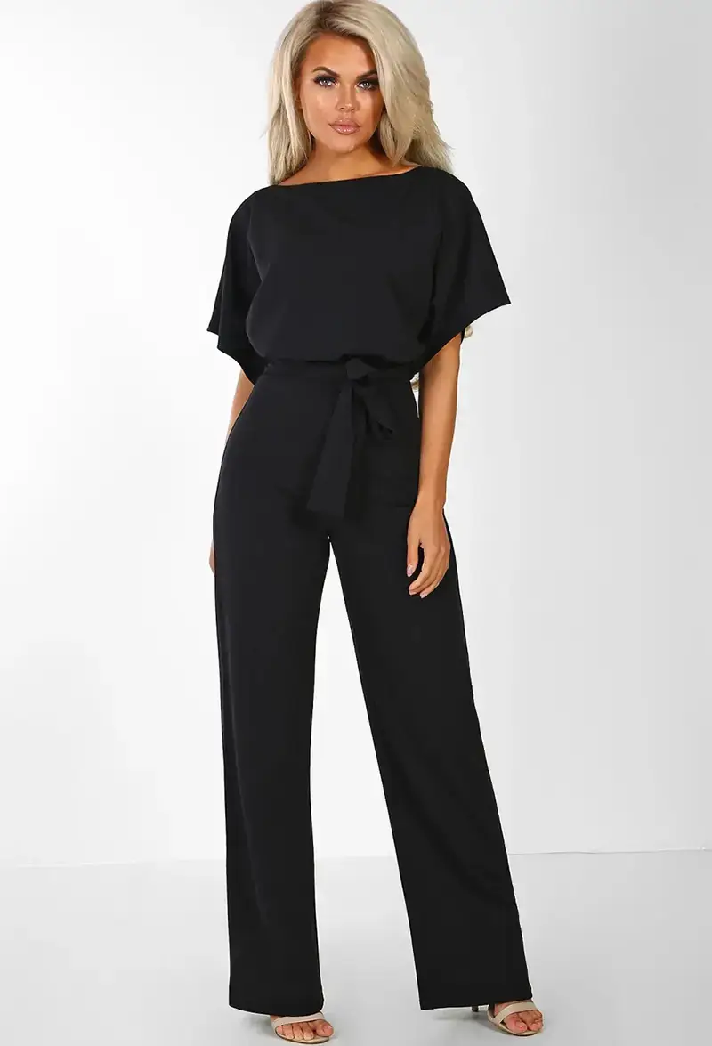 Women's Beige Button-Up Jumpsuit Set with Tie Waist - Image 3