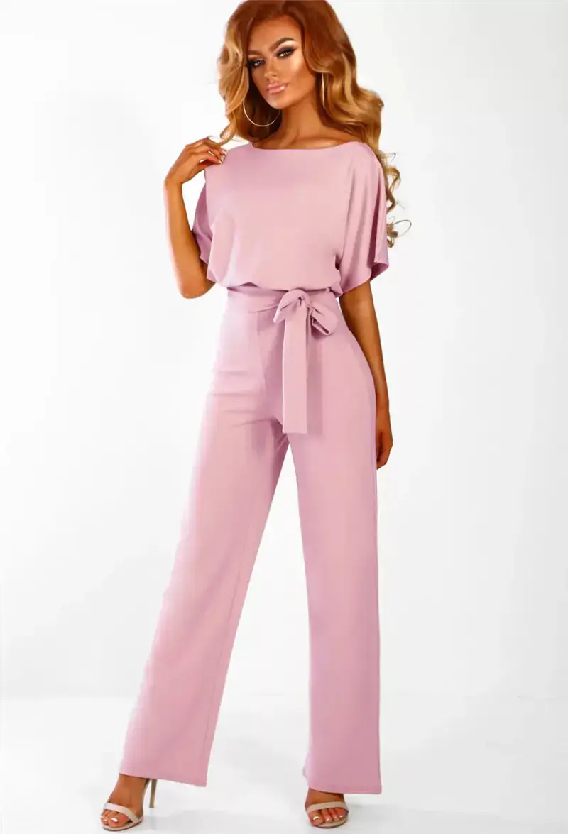 Women's Beige Button-Up Jumpsuit Set with Tie Waist - Image 5