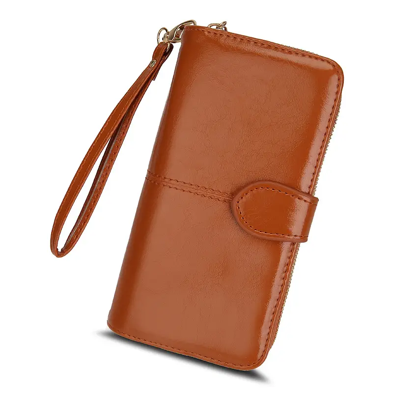 Popular Women's Wallet 2026 New Zipper Oil Wax Leather Wallet with Clasp Phone Bag Oil Leather New Pu Clutch Bag