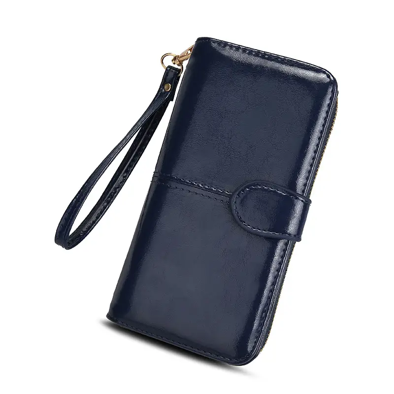 Popular Women's Wallet 2026 New Zipper Oil Wax Leather Wallet with Clasp Phone Bag Oil Leather New Pu Clutch Bag