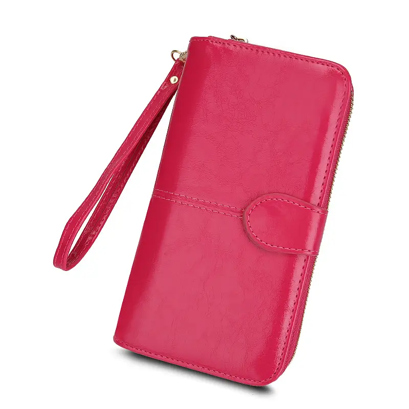 Popular Women's Wallet 2026 New Zipper Oil Wax Leather Wallet with Clasp Phone Bag Oil Leather New Pu Clutch Bag