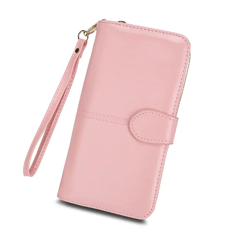 Popular Women's Wallet 2026 New Zipper Oil Wax Leather Wallet with Clasp Phone Bag Oil Leather New Pu Clutch Bag