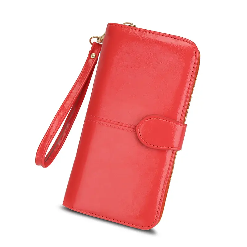 Popular Women's Wallet 2026 New Zipper Oil Wax Leather Wallet with Clasp Phone Bag Oil Leather New Pu Clutch Bag