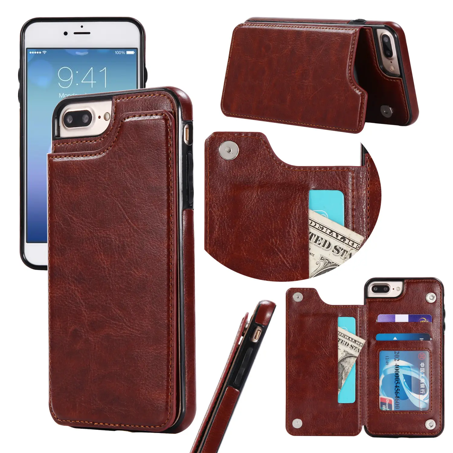Blue Leather 3-D Crazy Horse Mobile Phone Case with Card Holder - Image 2