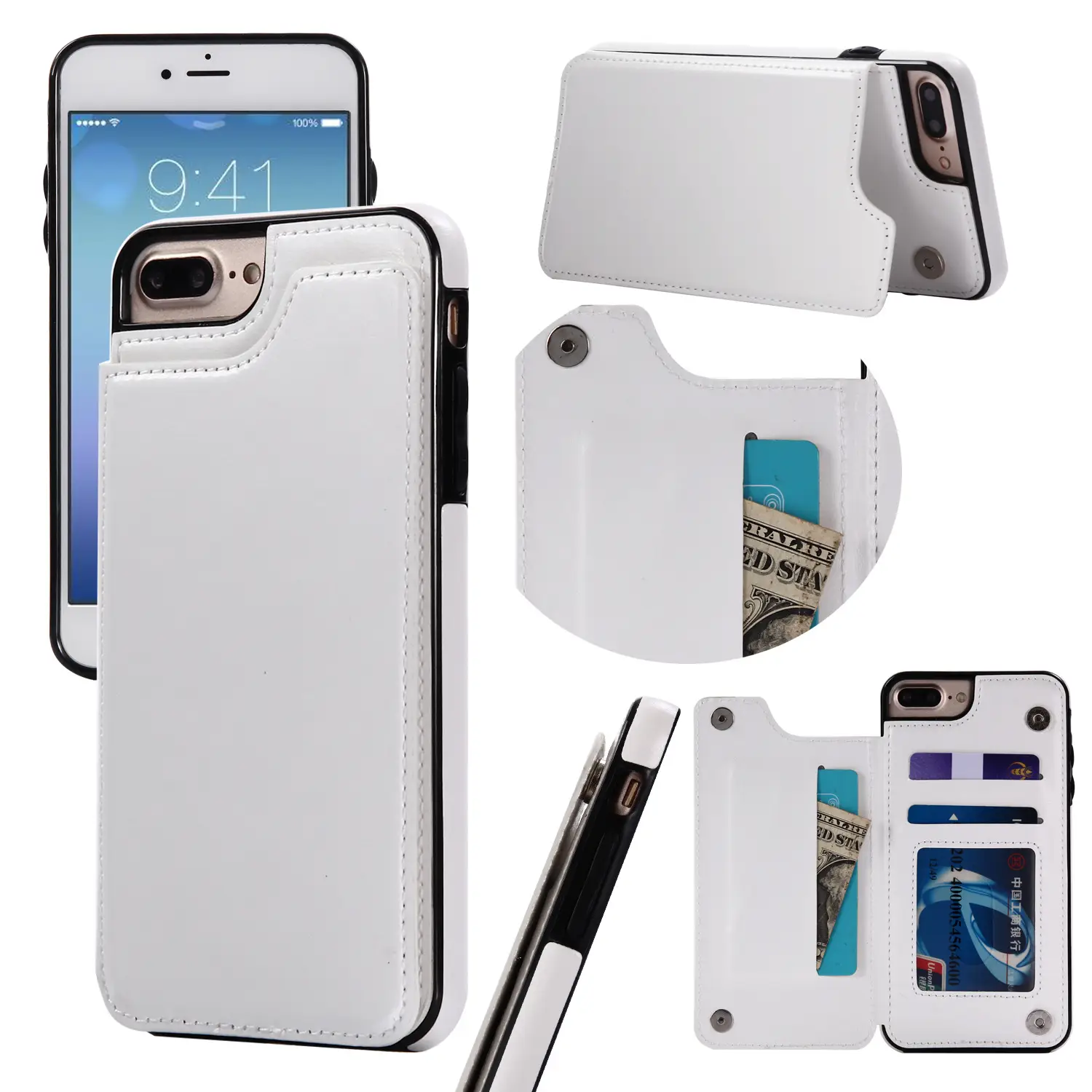 Blue Leather 3-D Crazy Horse Mobile Phone Case with Card Holder - Image 4