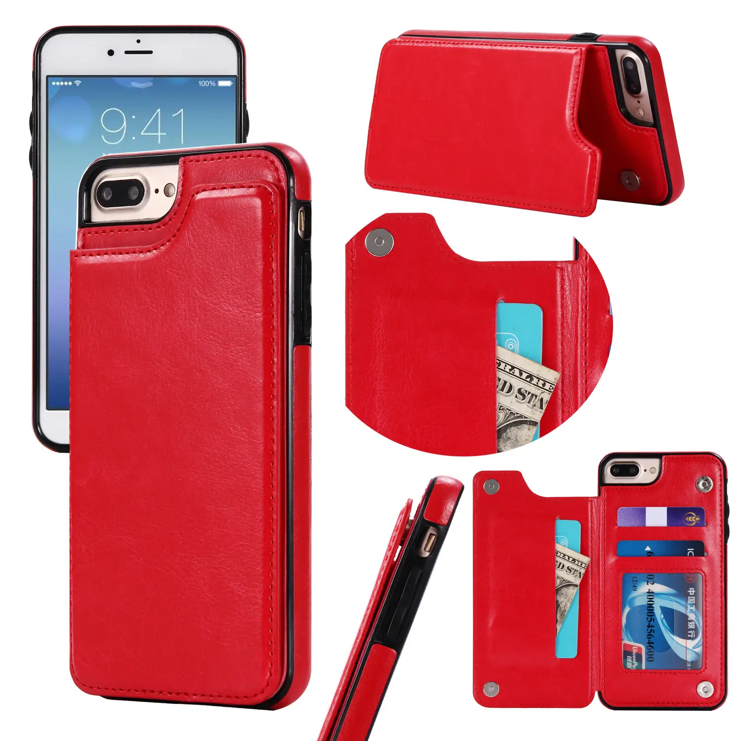 Blue Leather 3-D Crazy Horse Mobile Phone Case with Card Holder - Image 5