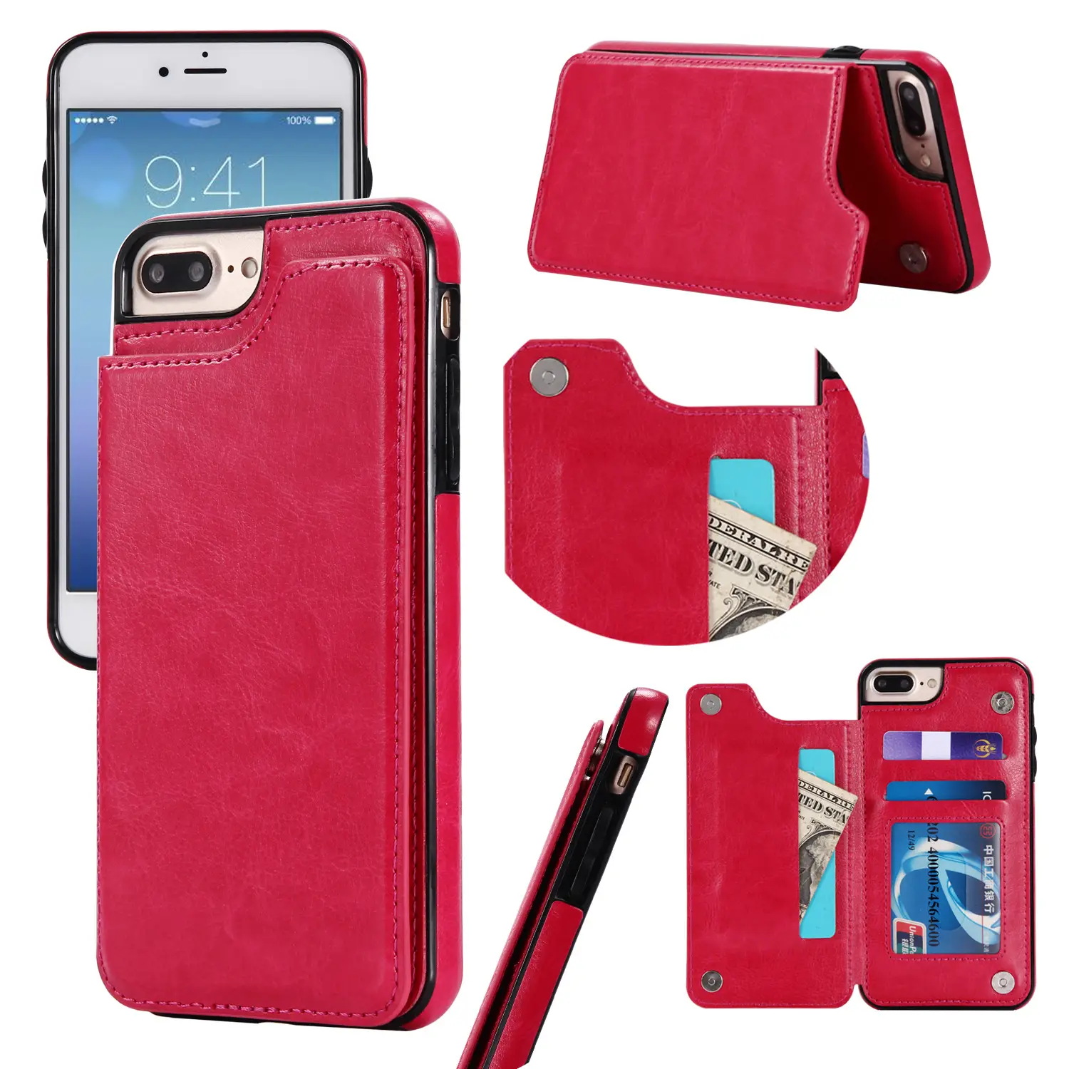 Blue Leather 3-D Crazy Horse Mobile Phone Case with Card Holder - Image 6