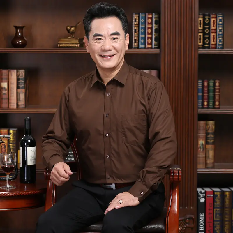 Brown Long Sleeve Shirt for Men Wholesale - Image 2