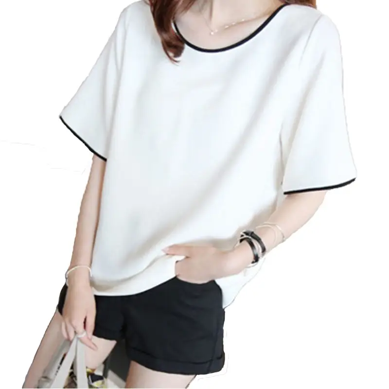 Korean Summer Slimming T-Shirt White Black Plus Size - Image 6