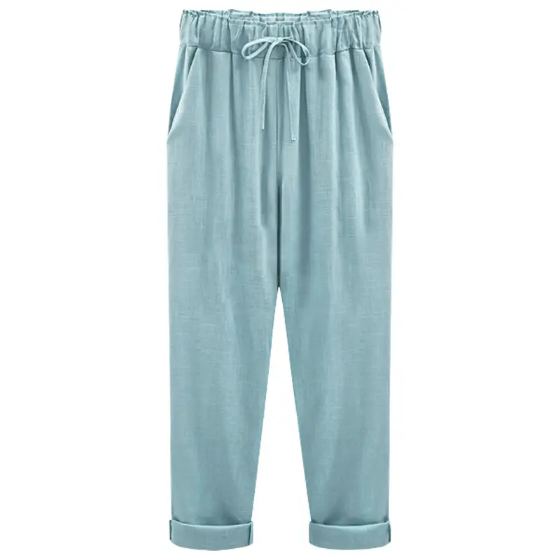 Women Cotton Linen Pants Pink Large Plus Size - Image 16