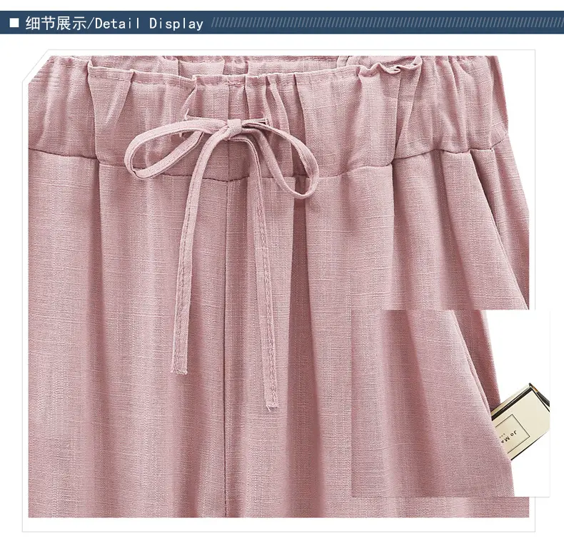 Women Cotton Linen Pants Pink Large Plus Size — feature 15