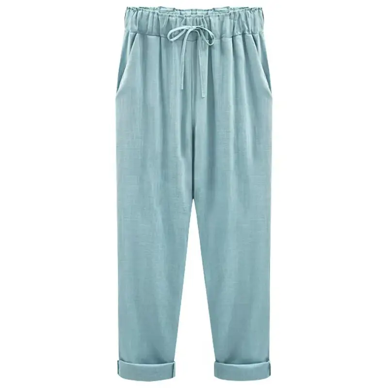 Women Cotton Linen Pants Pink Large Plus Size - Image 4