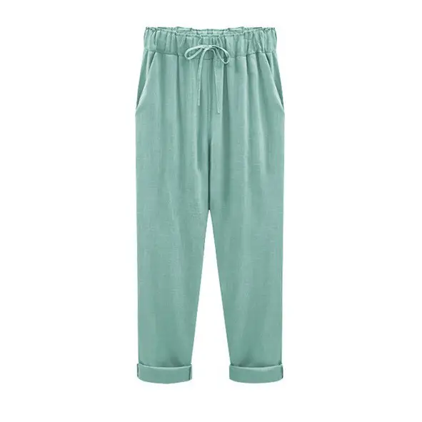 Women Cotton Linen Pants Pink Large Plus Size - Image 5