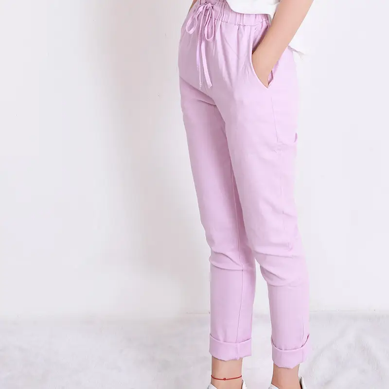 Women Cotton Linen Pants Pink Large Plus Size - Image 7