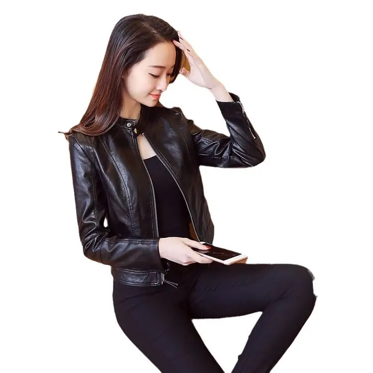2024 Korean Style Black Leather Jacket Women Large - Image 6