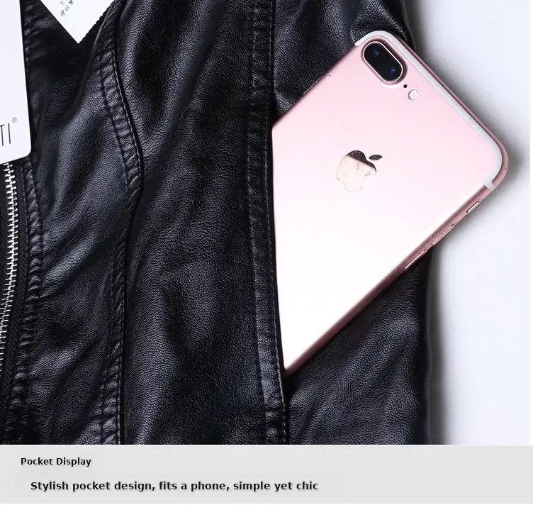 2024 Korean Style Black Leather Jacket Women Large — feature 12
