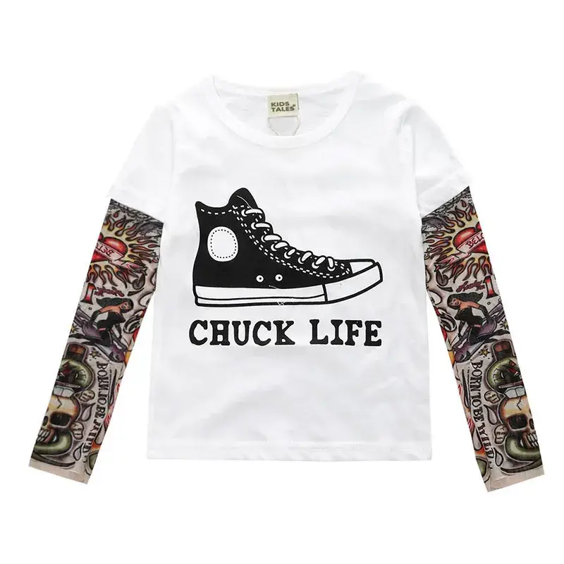 White Long Sleeve T-Shirt with Printed Arm Design - Image 9