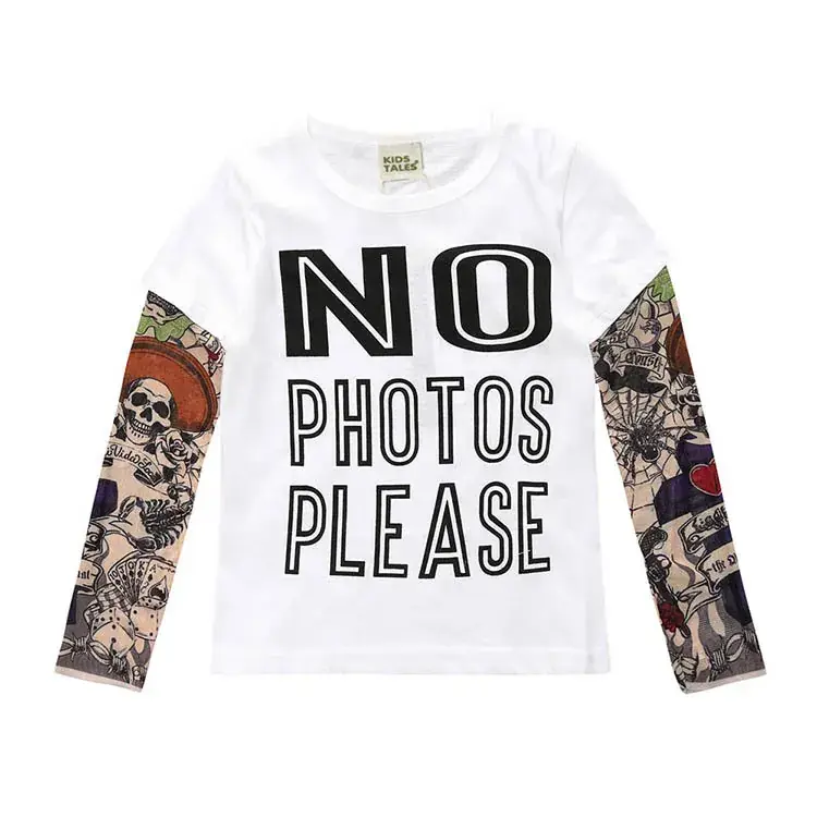 White Long Sleeve T-Shirt with Printed Arm Design - Image 8