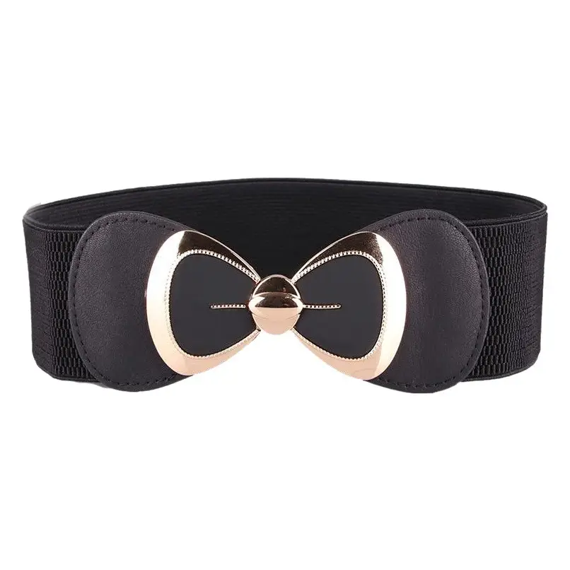 Black Bow Elastic Waist Belt for Women