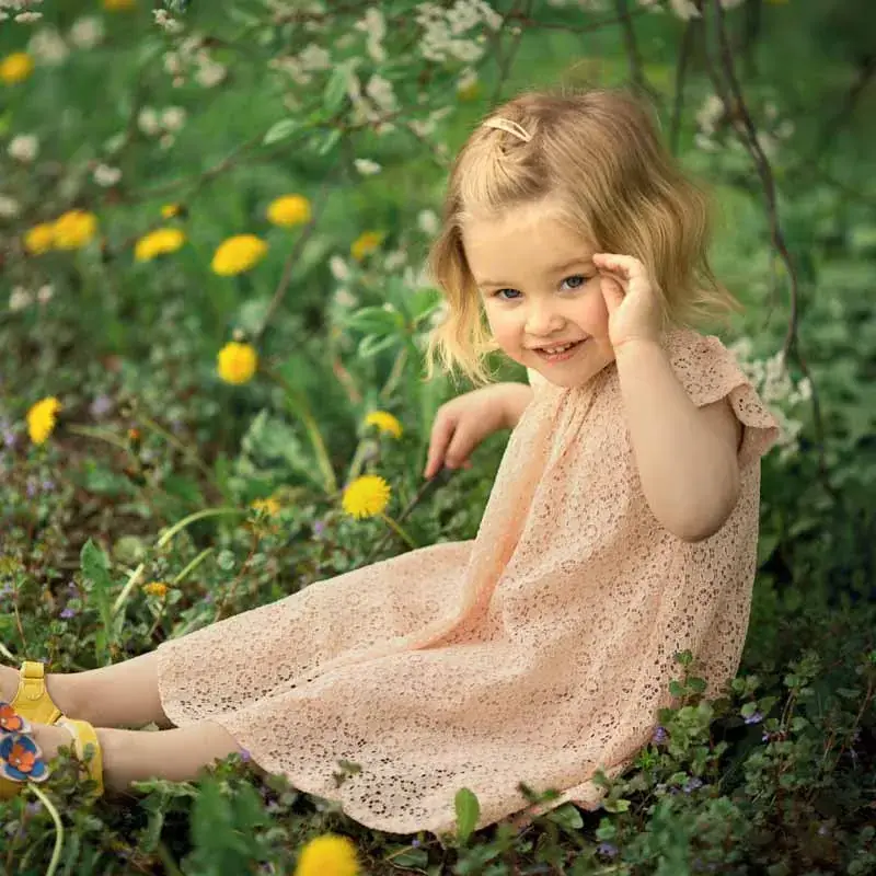 Girls Lace Dress Pink European American 2022 - Image 4