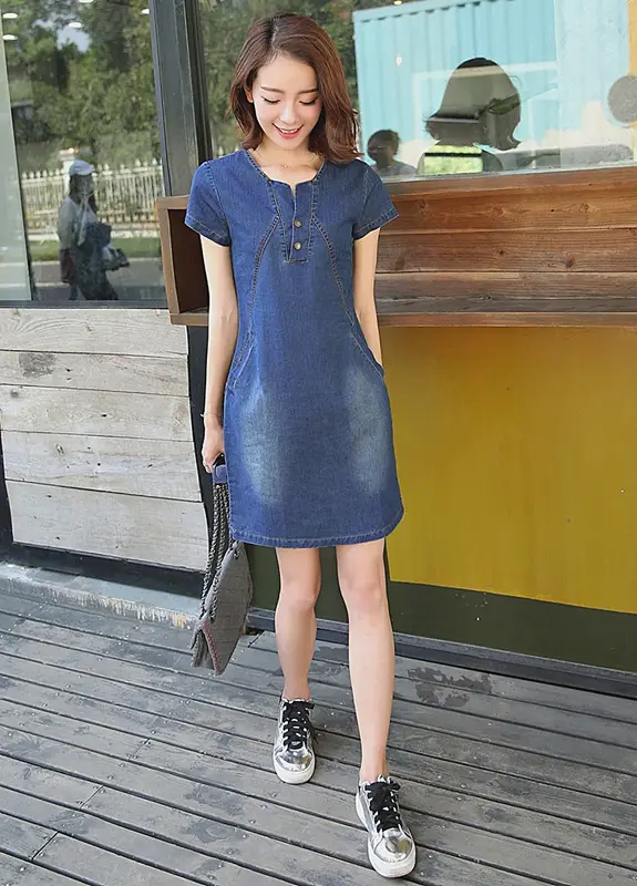 Women Denim Slim Fit Summer Dress Large - Image 4