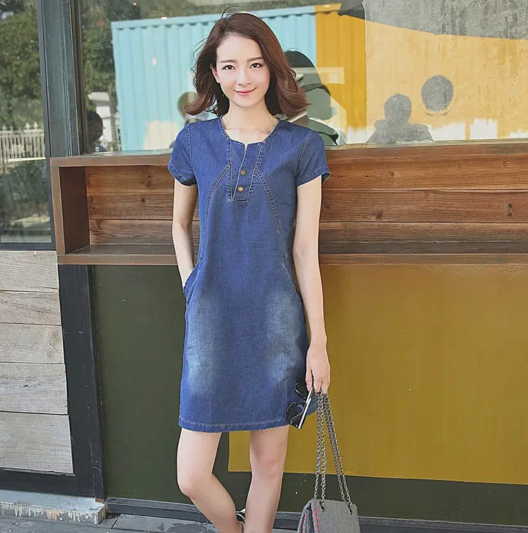 Women Denim Slim Fit Summer Dress Large - Image 2