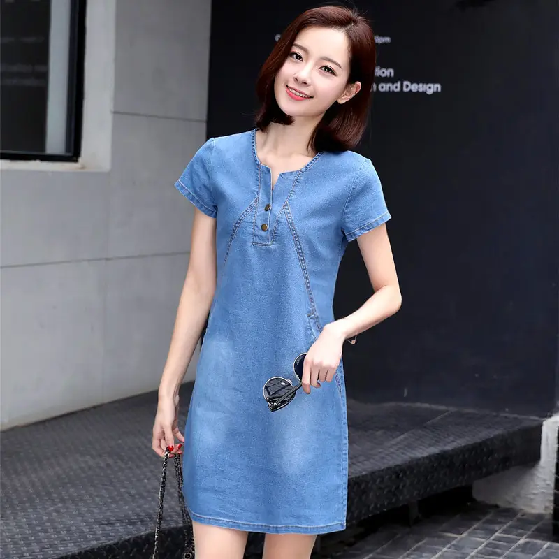 Women Denim Slim Fit Summer Dress Large — feature 16