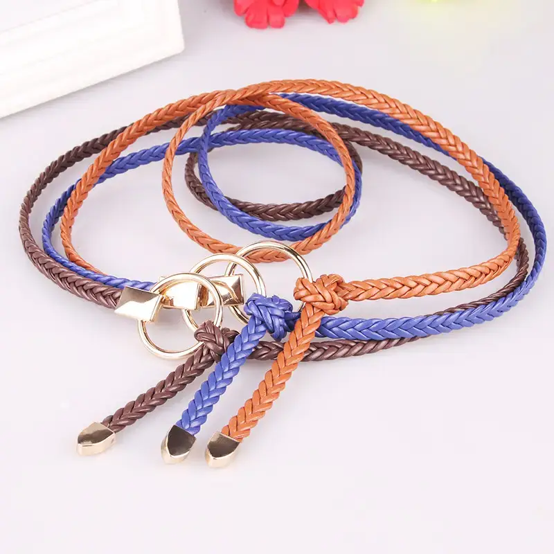 Red Braided Women's Belt with Gold Clasp - Image 4