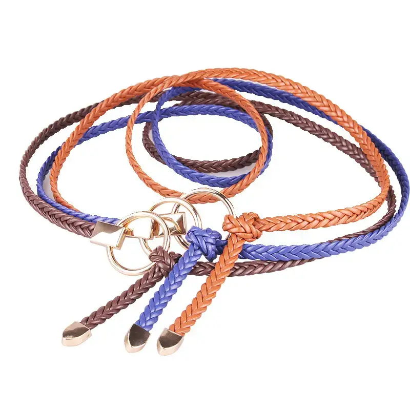 Red Braided Women's Belt with Gold Clasp - Image 8
