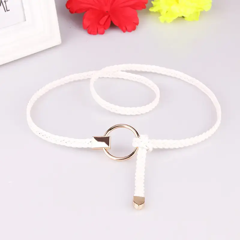 Red Braided Women's Belt with Gold Clasp - Image 3