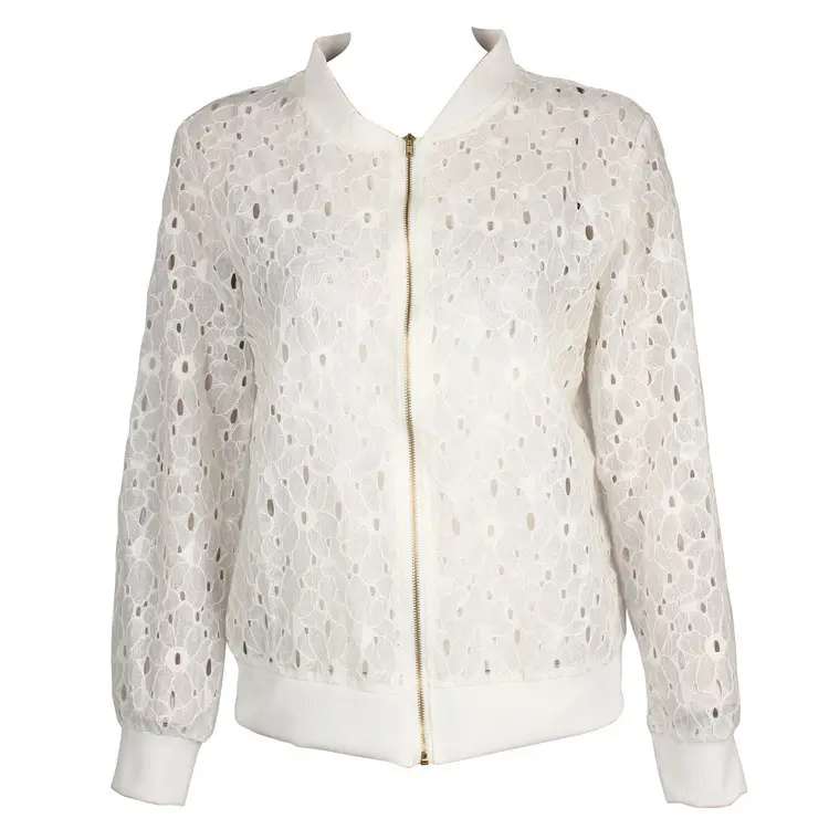 Women's Black Lace Long Sleeve Summer Jacket with Zipper Back