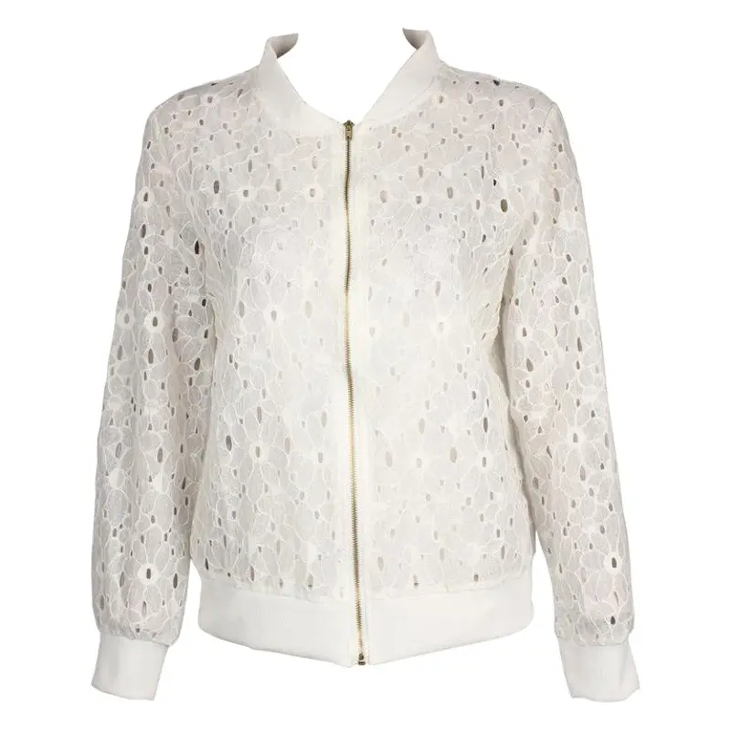 Women's Black Lace Long Sleeve Summer Jacket with Zipper Back