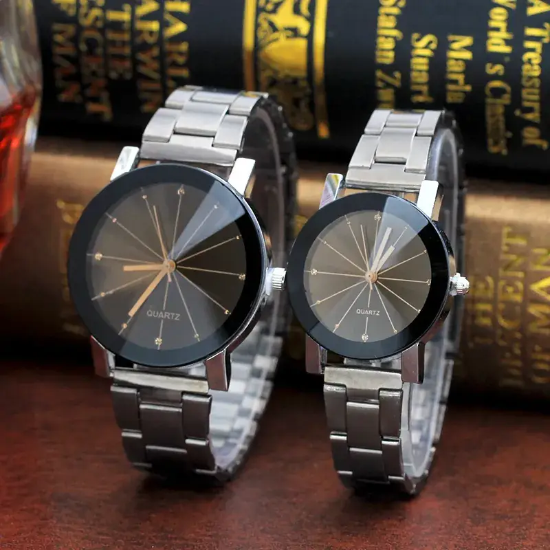 Korean Men's Women's Gun Color Alloy Watch Black Dial