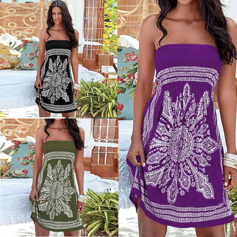 Pink Printed Sleeveless Tube Top Dress for Women - Image 19