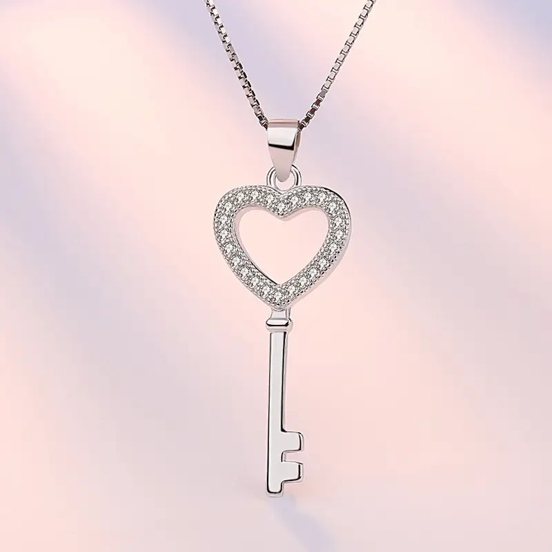 Weihua Heart Key Necklace Women Silver Plated