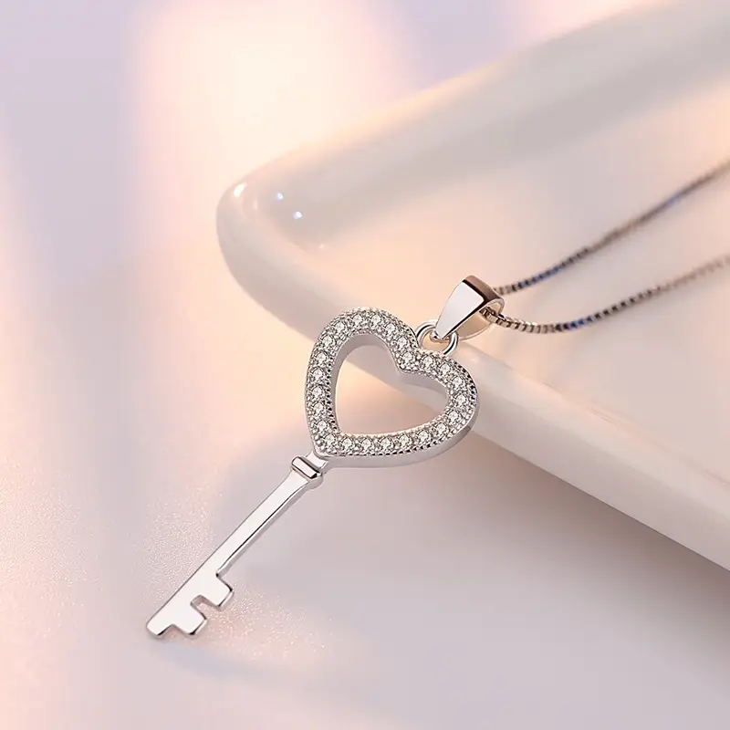 Weihua Heart Key Necklace Women Silver Plated