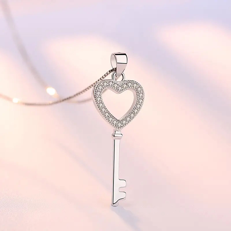 Weihua Heart Key Necklace Women Silver Plated