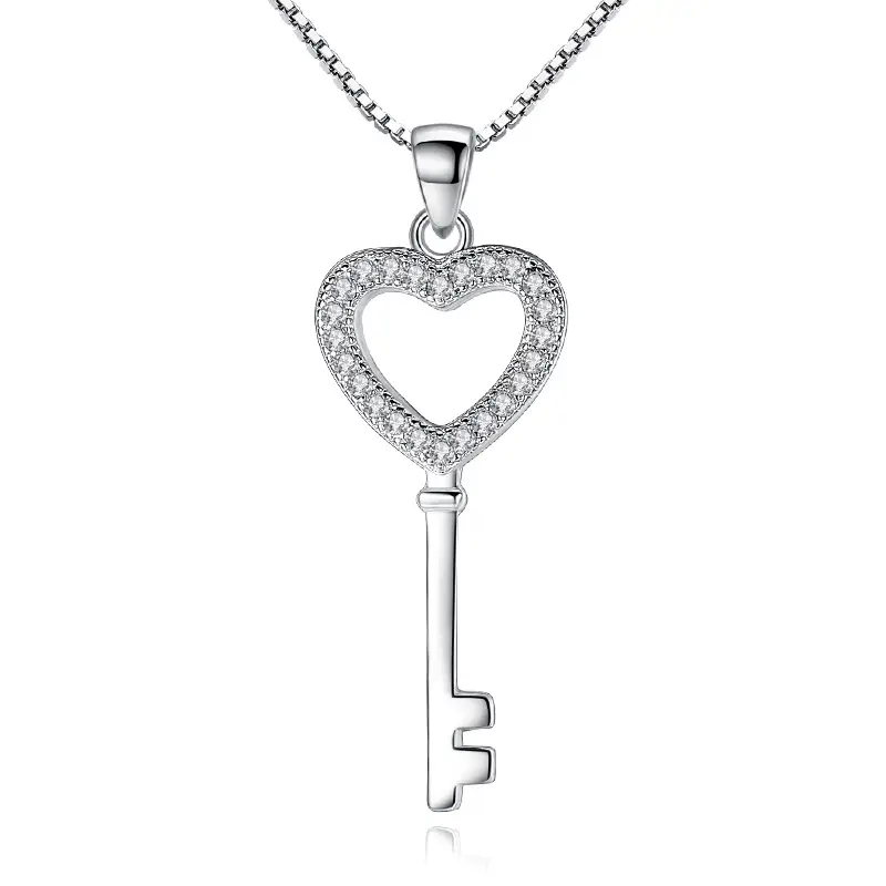 Weihua Heart Key Necklace Women Silver Plated