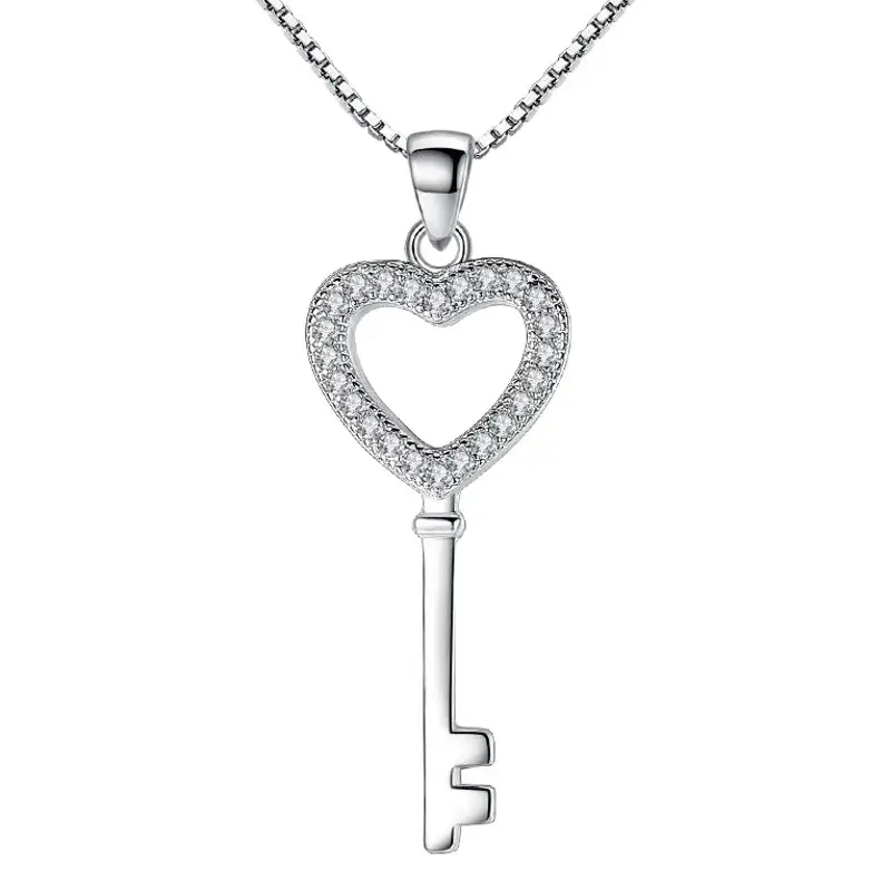 Weihua Heart Key Necklace Women Silver Plated