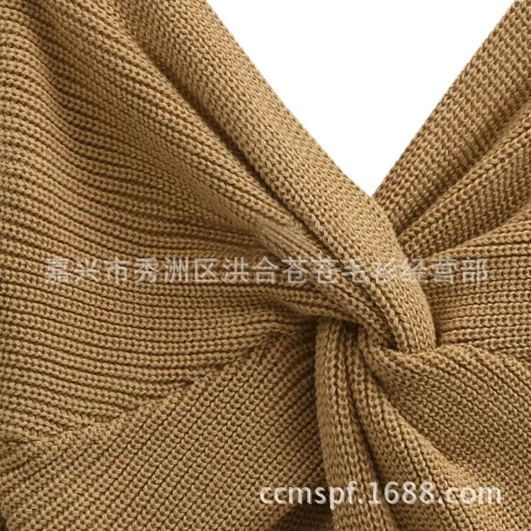 2025 V Neck Knotted Cross Backless Knitwear Women - Image 6